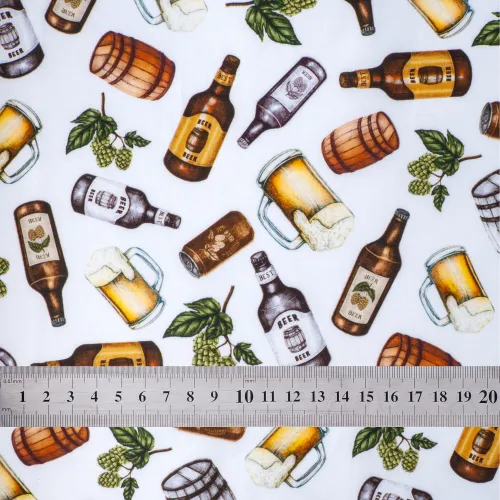 'Hop Time' fabric swatch with ruler for size reference